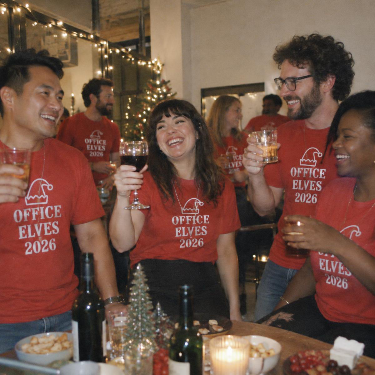 Christmas party crew in matching Office xmas merch