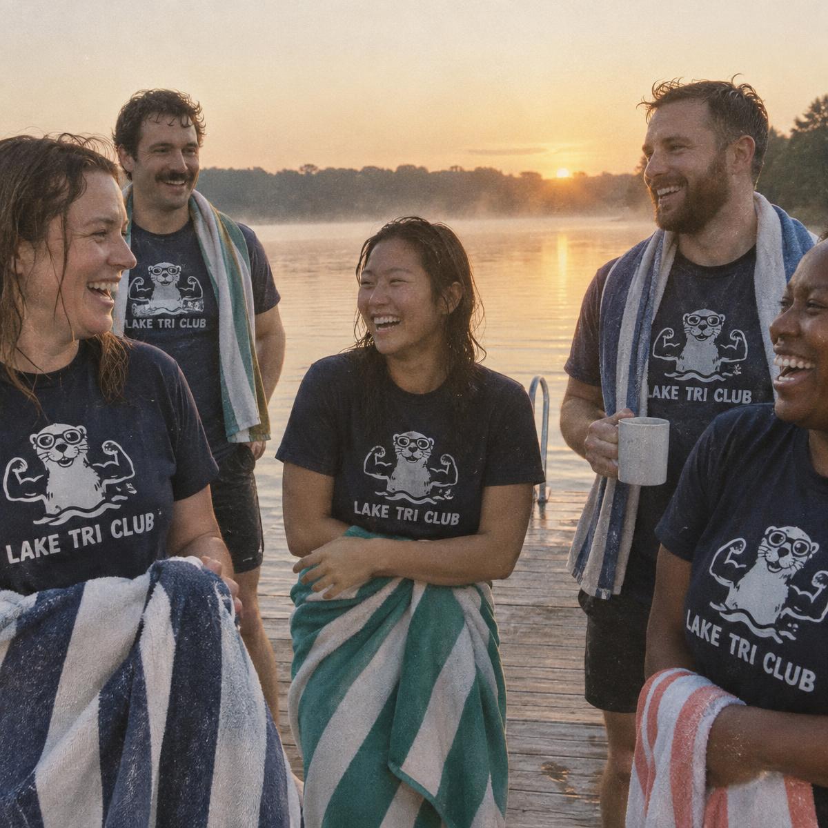 Tri and swim club crew in matching Lake tri club merch