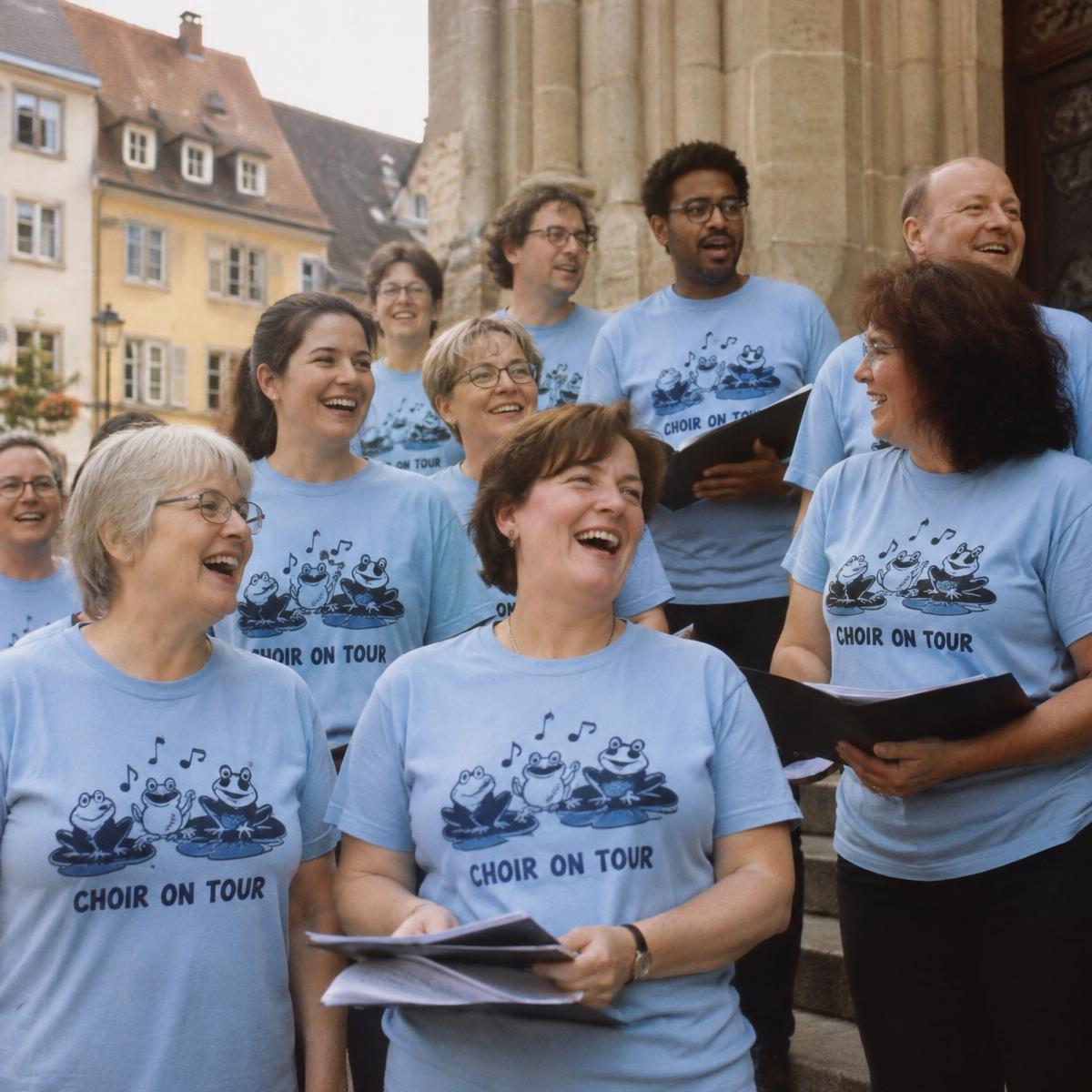 Band or choir crew in matching Choir on tour merch