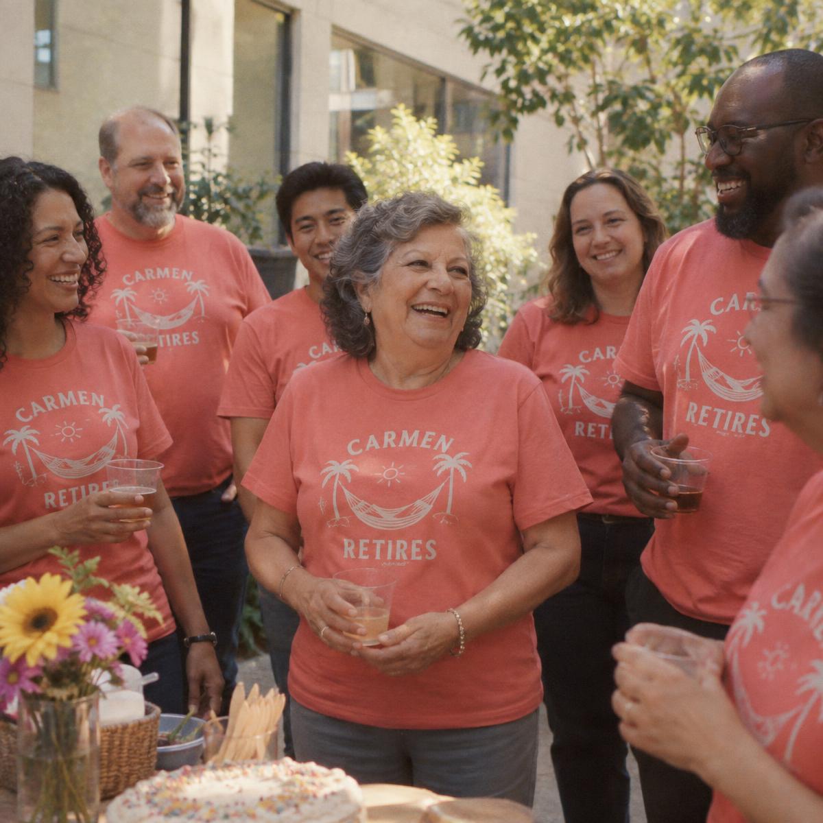 Retirement crew in matching Carmen retires merch