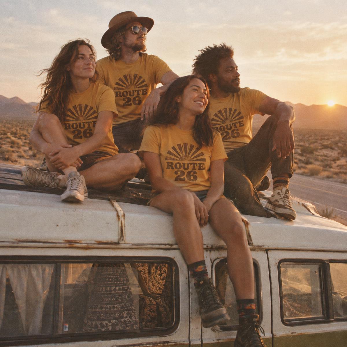 Road trip crew in matching Lisbon to Porto merch