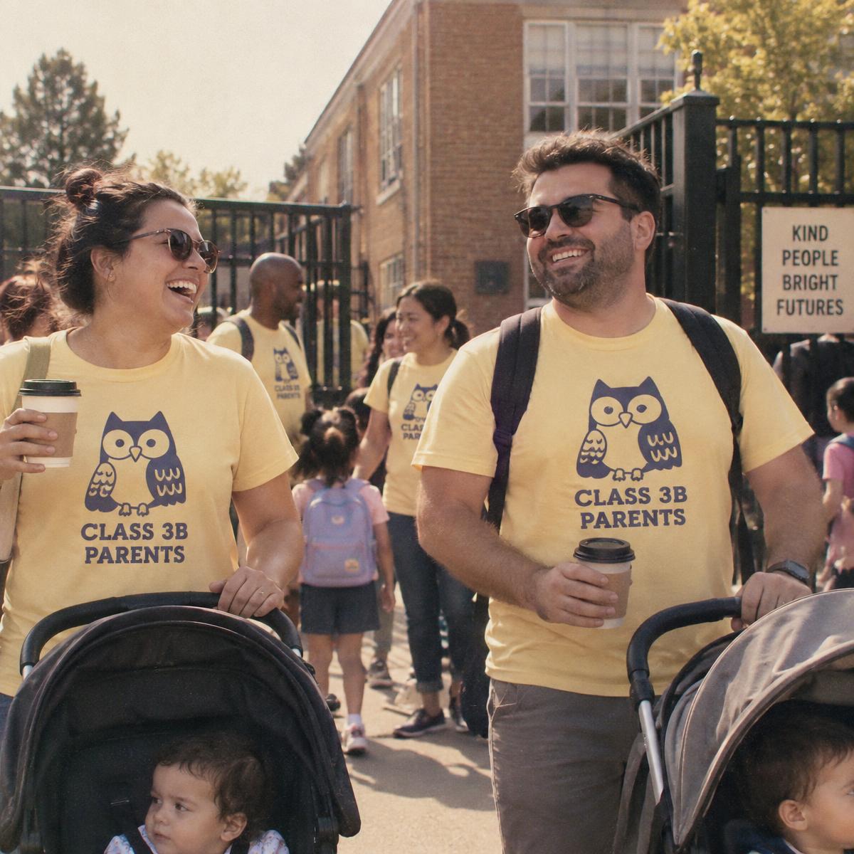 Parents group crew in matching Class 3B parents merch