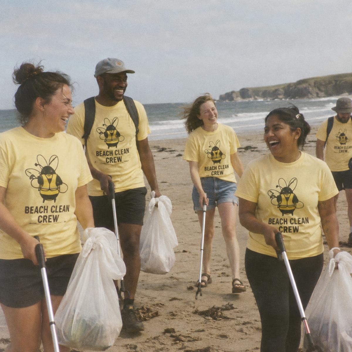 Volunteer day crew in matching Beach clean crew merch