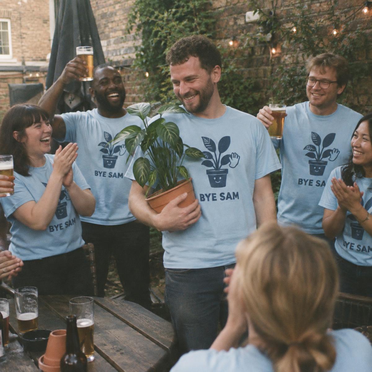 Leaving do crew in matching Bye Sam merch