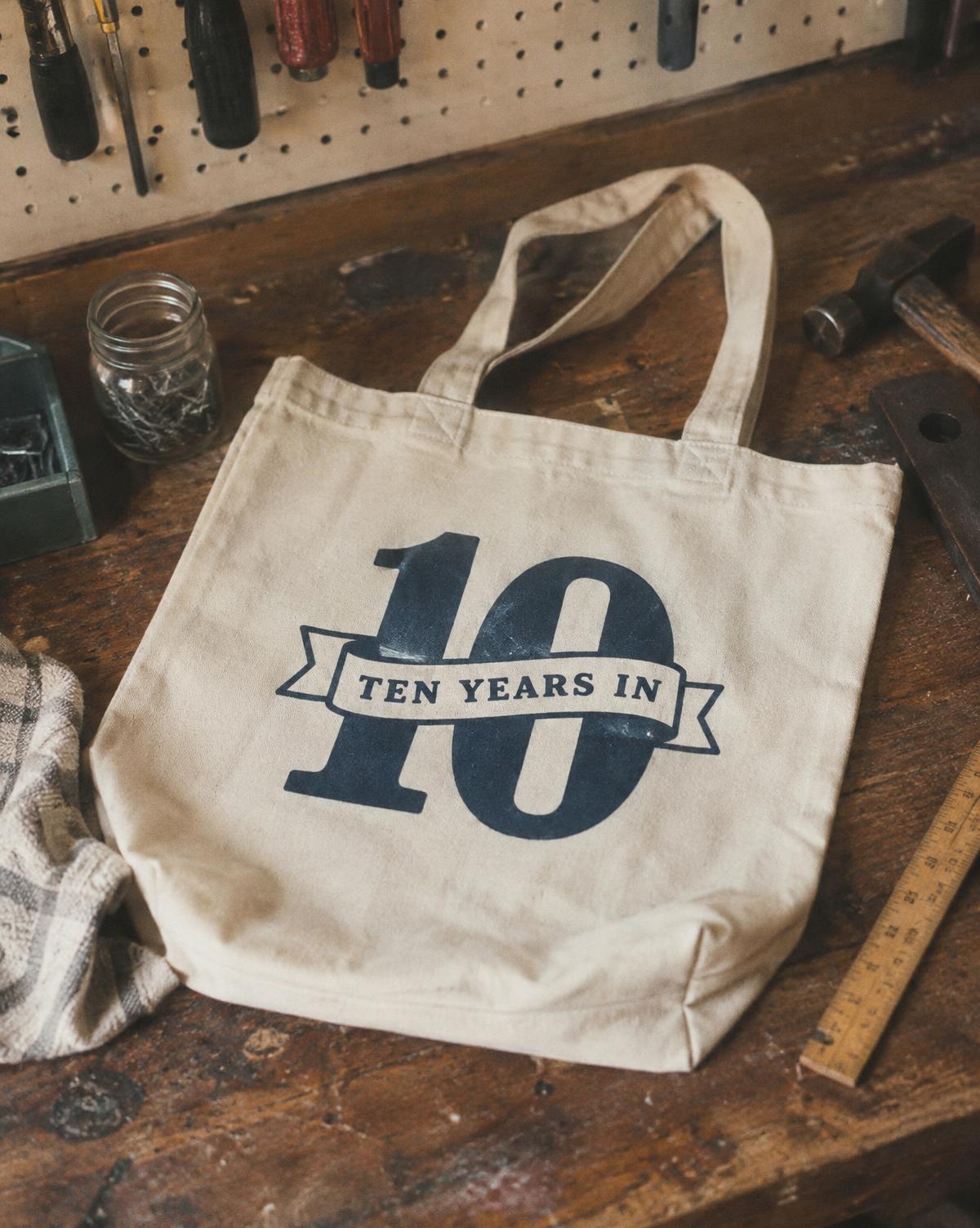 Ten years in merch piece for a company anniversary
